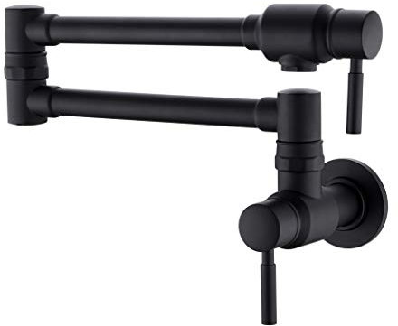 TUTEW Pot Filler Faucet Matte Black, Brass Pot Filler Wall Mount Kitchen Stove Faucet with Double Joint Swing Arms