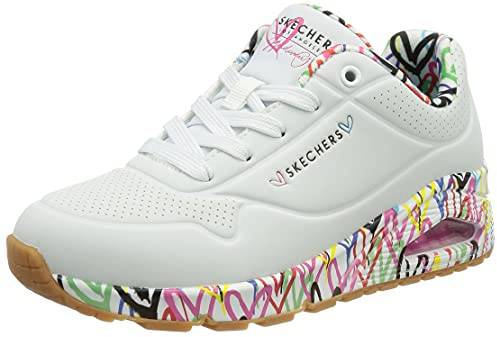 Skechers Femme Uno Loving Love Chaussures, White Durabuck Multi Colored Mesh Trim, 36 EU
