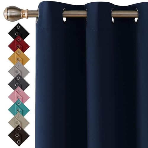 Blackout Curtains for Bedroom 2 Panels (Navy Blue, 90 x 108 Drop Inch) | Thermal Insulated Window Treatment Blackout Ring Top Eyelet Curtains & Drapes for Living Room Windows