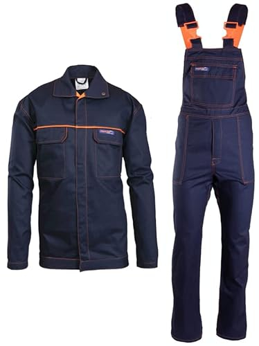 PROFFLAM ANTISTATIC Schweißeranzug für Schweißer, Flammhemmend, Antistatisch, Komplett: Latzhose + Jacke, Schweißerbekleidung, EN ISO 1149-5, Gr 48-64 (50), Dunkelblau