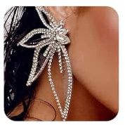 Missgrace Silver Stud Butterfly Earrings, 9.4cm, Rhinestone