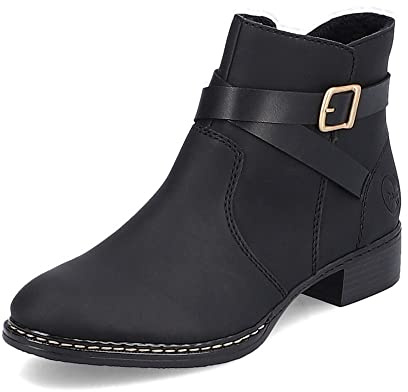 Rieker Damen Biker Boots 73495, Frauen Stiefeletten,halbstiefel,Kurzstiefel,uebergangsschuhe,uebergangsstiefel,flach,schwarz (00),39 EU / 6 UK