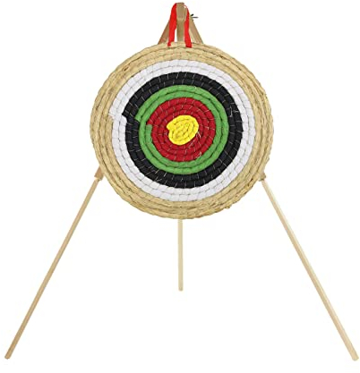 Stronghold Strohzielscheibe - 50x50x5cm + Ständer im Set Zielscheibe Bogenschießen für Kinder und Erwachsene Bogensport Schießscheibe für Pfeil und Bogen (Scheibe Natur/bunt)