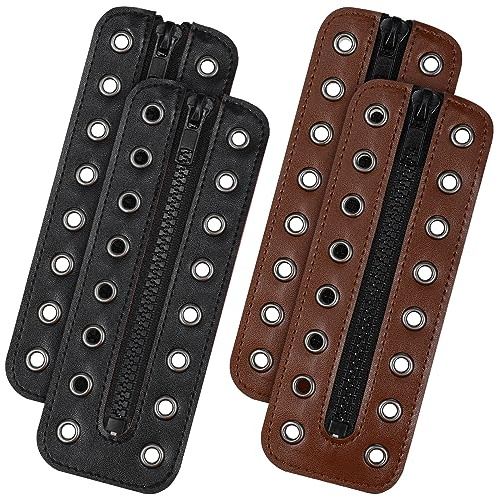 Yuxung 4 Pcs PU Leather Boot Zipper Inserts - Tieless Lace up Zipper Laces 8 Eyelet for Boots and Shoes, Black and Brown, Black, Brown, about 6.26 inches