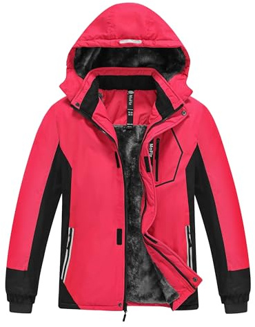 MoFiz Chaquetas de Esquí para Niño Invierno Forro Cálido Abrigo Impermeable de Nieve Montaña Antiviento con Capucha Desmontable 6-18 Años