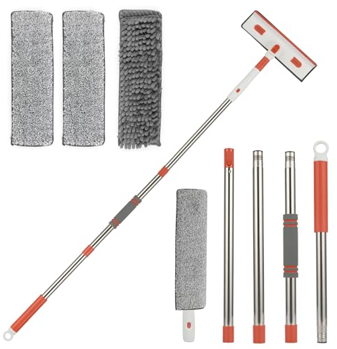 MXTIMWAN Fensterputzer Reiniger mit Teleskopstiel 208CM, 2 in 1 Professioneller Fensterwischer mit 3 Mikrofaserpads, Fensterputzer mit Teleskopstiel für Hohe Fenster im Innen und Außen
