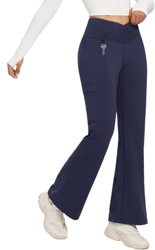 baleaf Flad utbuktande fleece-förstärkt leggings för kvinnor - Vattentätt yogabyxor med höga fickor för vinter, XL