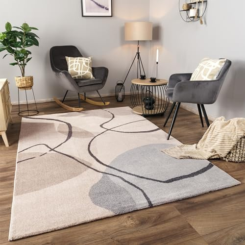 Paco Home Tapis Salon Chambre Adulte Poils Ras Motif Abstrait Motif Geometrique 3D, Dimension:160x230 cm, Couleur:Crème 2