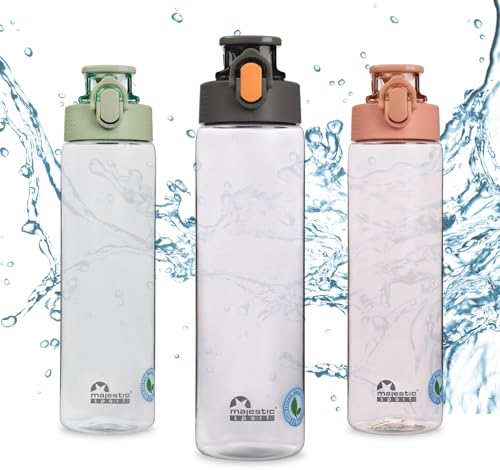 Majestic Sport Okosei Clear Trinkflasche 750ml, Wasserflasche BPA-Frei, Tritan, gym flasche, Sportflasche für Fahrrad, Outdoor, Fitness, Leicht, Stoßfest, Wiederverwendbar, Grau.