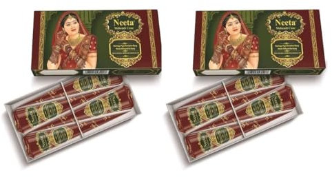 8 x Neeta Mehendi-Henna Cone for Temporary Tattoos and Body Art 8pcs in 2 box, All Natural Herbal Ingredients and Chemical Dye Free No PPD, No Side Effects Made from Pure Henna