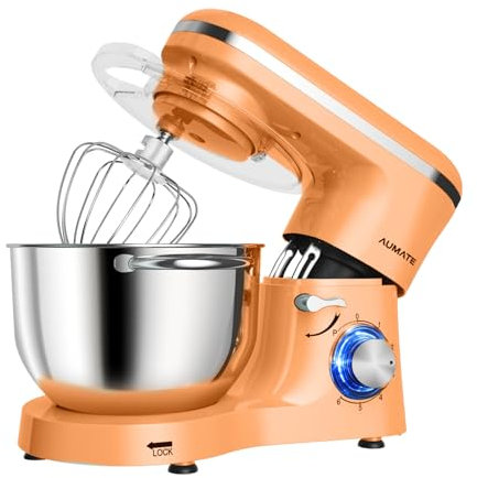 AUMATE Robot da cucina, 1400 W, impastatrice da 6,2 l, impastatrice con gancio, gancio per impastare, frusta, 6 velocità, frullatore (arancione)