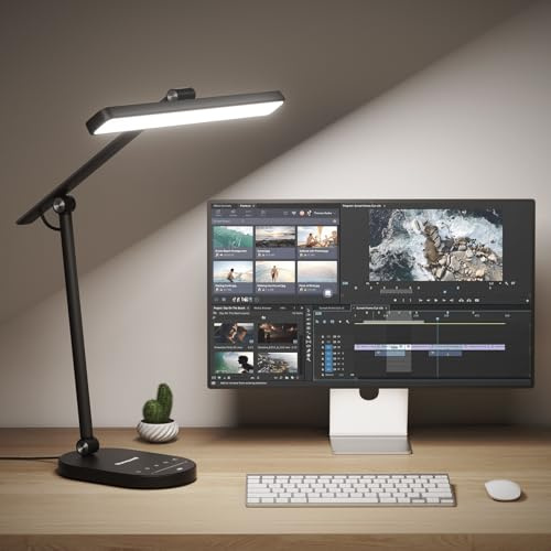 Honeywell HWT-H4 LED Desk Lamp for Home Office, Eye-Caring Reading Light with Auto Dimming, 3 Colour Temperatures, 5 Brightness Levels, Adjustable Task Lamp with Timer for Study and Work