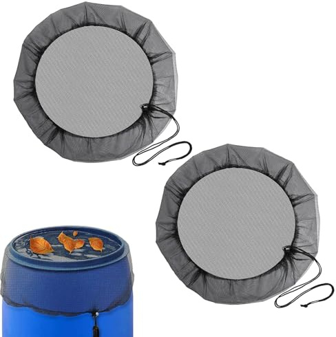 2pcs Filet pour Citerne De Pluie, 60cm Housse pour Tonneau De Pluie avec Cordon De Serrage, FiletDe Protection pour Tonneau De PluieDe PluieRonde pour ProtectionContre Les Moustiques Et Les Feuilles