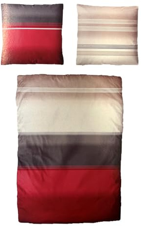 ABOUT YOUR HOME EST 2020 Hochwertige Biber Bettwäsche Baumwolle Streifen Rot Grau 155x220 80x80cm Set 2tlg