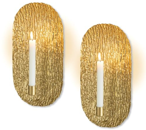 Sziqiqi Portacandele a Parete Murali Oro: Set di 2 Applique a Candela Vintage come Arredo Parete - Portacandele a Muro in Metallo per Soggiorno Camera da Letto Bagno Camino Corridoio Sala da Pranzo