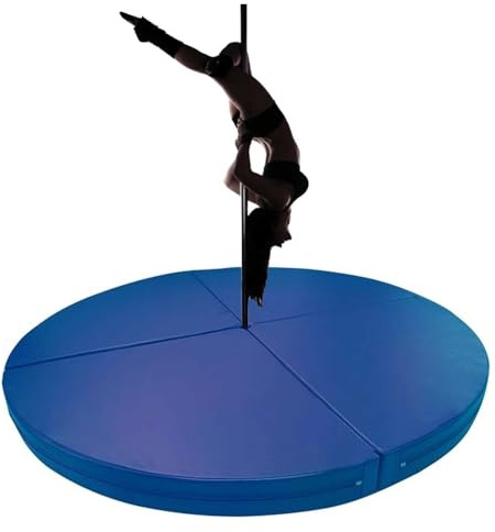 Pole-Dance-matta, tjock, rund crashpad-matta för Pole Dance, vikbar säkerhetsmatta för hemmagymmet, 160 x 5 cm fallskyddsmatta för Pole Dance, blå, slitstark, st