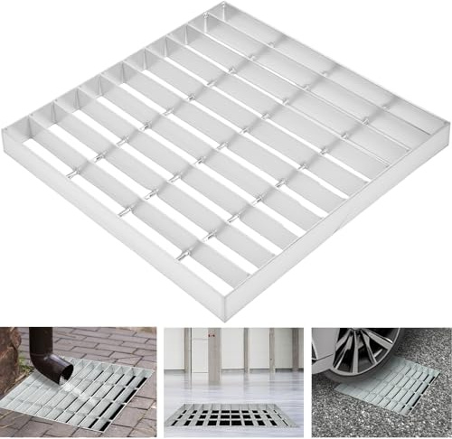 KUJIBGY Garagen Gitterrost Verzinkt 400x400x30 mm MW: 30/100 mm, Metallgitter Lichtschachtgitter Trittrost Abflussgitter Einlaufrost für Bodenablauf Lichtschacht Garten Keller - Quadratisch