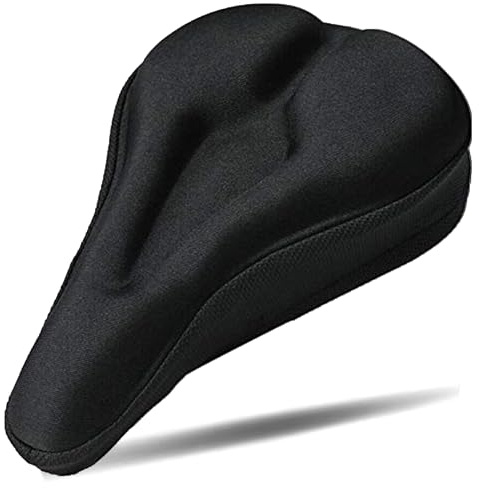 RIXOW Sillín Cubre Bicicleta Gel, Funda Sillin Bicicleta Gel, 28x18cm Asiento de Bici Ergonómico Mujeres y Hombres, Sillín Cojín Suave para Bici de Carretera, Estática, E-Bike, Montaña (Negro 1)