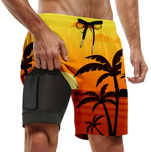 Generico Costume Uomo Mare Pantaloncini Corti Rapida 2 in 1 Casual Leggeri Costume da Bagno Taglie Grandi Elastico Elastico Asciugatura Rapida Shorts Surf per Surf, Sport Acquatici, Nuoto Orange 4XL