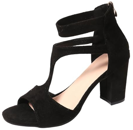 Generisch Stiletto - Sandalias de tacón alto con puntera descubierta, estilo europeo, Negro , 43 EU