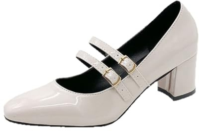 Eleganta Mary-Jane-pumps med klack kantig spets T-remspänne