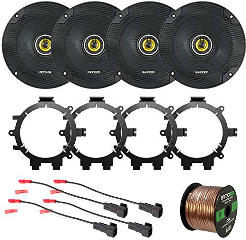 4X Kicker 600-Watt 6.5 2-Way Black Car Speakers with Enrock Speaker Mounting Brackets and Wire Harness Compatible with Select 1996-2009 GM Full Size SUV Car Vehicles and 16 Gauge Speaker Wire