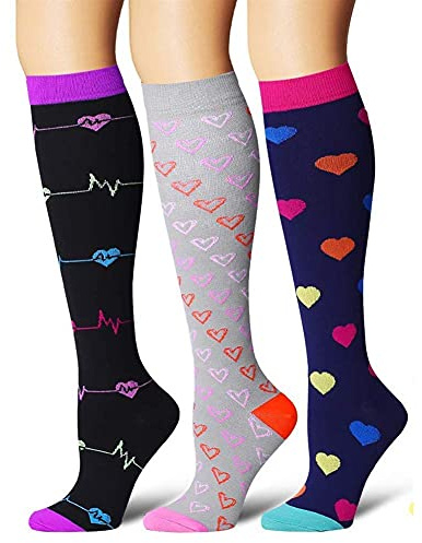 salefun 3 Paia Calze Compressione Graduata Donna e Uomo, Calze Elastiche a Compressione Graduata per Sport, Viaggi, Aereo, Gambaletti per Circolazione