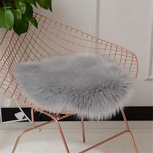 Deike Mild Cuscino rotondo in finta pelle di pecora, effetto pelliccia, imitazione di lana, per sedia, divano (grigio, 45 cm)