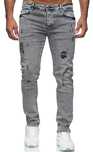 Reslad Jeans herr sliten look slim fit denim stretch jeans byxor RS-2062, Grå (2090), 32W x 34L