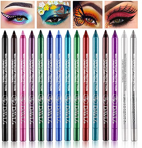 LemonSac 15PCS Colorful Eyeliner Pen Set, Eye Shadow Pencil, Pearl & Matte Metallic Glitter Eyeliner for Women, Eye & Lip Liner, Professional Eye Makeup Set