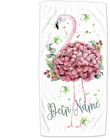 GRAZDesign Flamingo Handtuch mit Namen Badetuch für Jungen und Mädchen von 2-10 Jahren Strand-Tuch 140x70cm