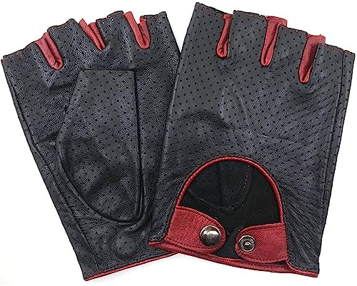 ZLUXURQ Guantes de Cuero para Hombres Malla Completa sin Dedos Guantes de conducción