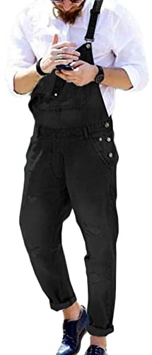 ORANDESIGNE Herren Denim Latzhose Overalls Männer Cargo Jeanshose Retro Jumpsuit Arbeitshose Loose Fit Latzanzug K Schwarz L