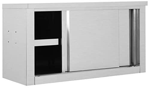 KOIECETA Wandhängeschrank mit Schiebetüren Edelstahl Gastro Hängeschrank Wandschrank Schrank Küchenschrank Oberschrank Küche (90 x 40 x 50 cm)
