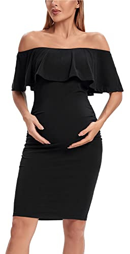 Shen&Qege mammaklänning ledig med axelfrihet, volanger, ärmlös, bodycon, mammamode sommar