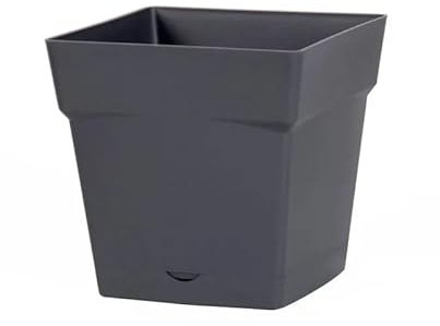 EDA Pot Toscane Carre 17,4 CM avec Soucoupe CLIPSEE - 3,4 L, Gris Anthracite, 17,4x17,4x17 cm