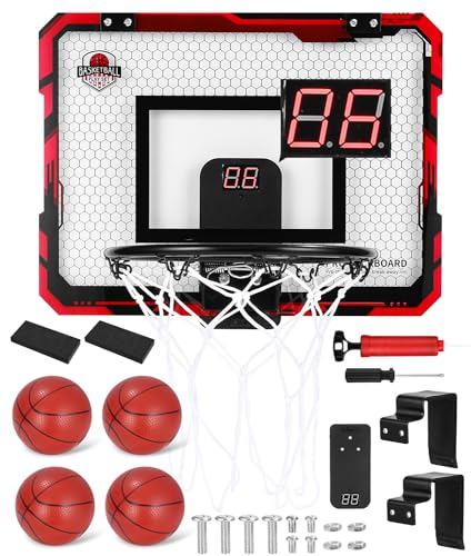 Basketkorg inomhus för barn basketkorg i rummet väggmontering med elektronisk resultattavla, 4 bollar och luftpump, basketkorgar dörrset sportleksaker för pojkar utomhus inomhus