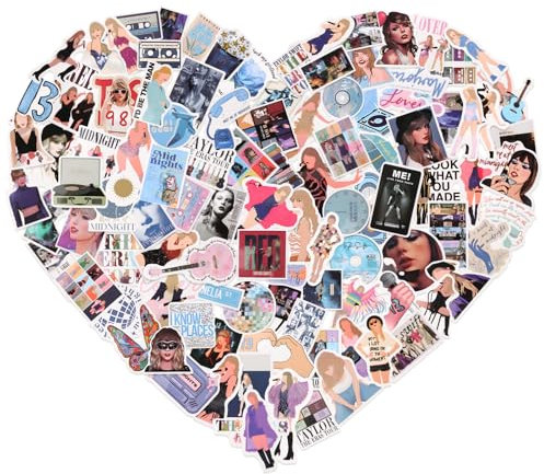 100pcs Tay-lor Aufkleber, Beliebte Singer Aufkleber,Pop-Sänger-Aufkleber,Einweg-Aufkleber für Gitarre, Laptop, Wasserflaschen, Bücher, Skateboard, Koffer,Skateboard für Fans