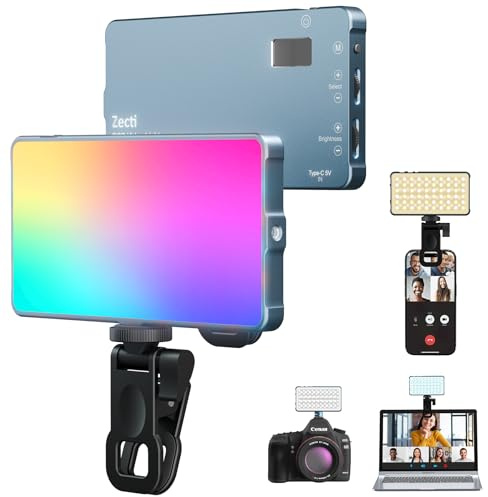 Selfie Light, 96 LED Phone Light with Metal Hotshoe & Clip, Rechargeable 2500K-8000K 360° Full Color 21 Scenes RGB Video Light for Phones, iPhone, Laptops, Cameras, Vlog, TikTok, Gifts for Men & Women