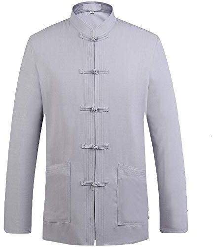 FGDIUCVN Kampfsportbekleidung Chinesischer Tang-Anzug für Männer Kung Fu Kleidung Oberteile Kampfkunst Baumwollhemd,Grau,XXL