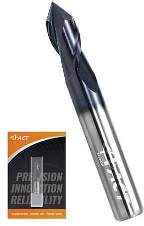 ACCUCUT - Fresa de extremo de chaflán – 90 grados, ranura en V, brocas de tallado de 1/4 pulgadas para acero de aleación, aluminio, madera – I2DMS 2 flautas de carburo para biselar, desbarbar, manchar