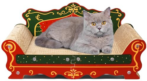 COOZMENT Scratching Sofa, Couch Shaped Thick Scratching Cardboard, Lounge Bed for Indoor Rest&Play, Sofa Scratcher Pad (Red, 23 L X 12.2 W X 10.7 H)