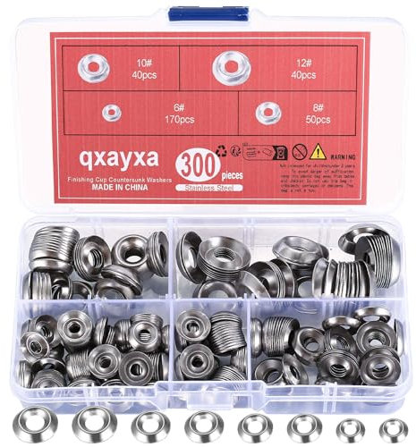 qxayxa Lot de 300 rondelles décoratives en acier inoxydable pour vis à tête fraisée, vis à tête fraisée, tige filetée, rondelles métalliques 6 # 8 # 10 # 12 #