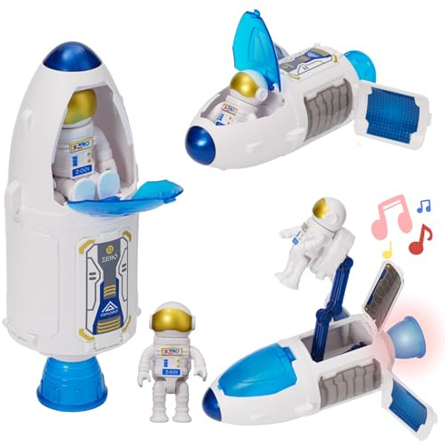 YULEYU Jouets Fusées pour Enfants - Fusée Jouet Mission Spatiale avec Lumière & Son, Vaisseaux Spatiaux (Bleu) incluant Astronautes & Cockpit Ouvrant, Éducatif 3 Ans+, Cadeau Garçons Filles