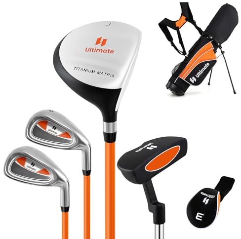 Set di mazze da golf per bambini LIFEZEAL, set da golf per destri con #3 fairway, #7 e #9 ferro, putter, copertura per mazze, attrezzatura da golf per ragazzi e ragazze di 8-10 anni (arancione)