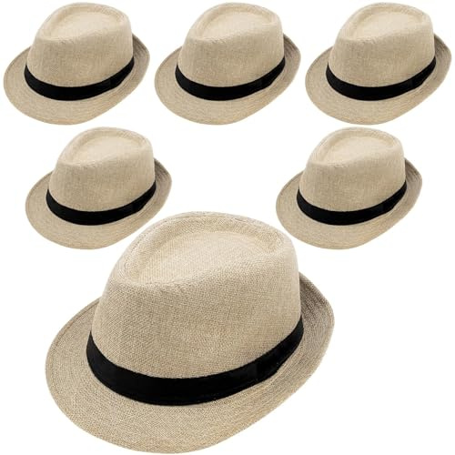ASMIZ Lot de 6 Chapeaux Fedora Années 20 pour Homme et Femme – Chapeaux Panama à Bord Court Rétro – Accessoires pour Fête, Costume, Été, Plage – Couleur Kaki
