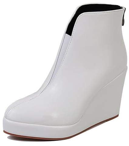 LarDorLin Donna Zeppa Inverno Plateau Stivaletti Zip Ufficio Tacco Alto Warm Appuntito Eleganti Polacchine Bianco Numero 39 EU (40 Cn)