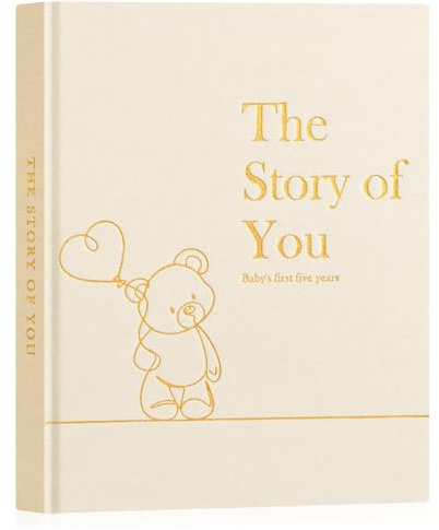 Lanpn Álbum Fotos Bebé Primer 5 Año para Niño Niña, The Story of Your Baby Memory Book, Libro Recuerdos Bebe, Baby's Journal Diario Recién Nacido Regalo (Beige, Inglés, 154 Páginas)