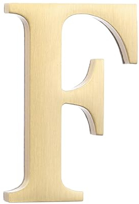 sourcing map Lettre de maison de 4,6 cm, plaque de porte autocollante en laiton pour boîte aux lettres, panneau d'adresse extérieur pour bureau, hôtel, appartement, jardin (lettre F, ton doré)