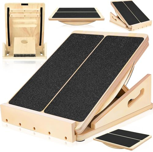 Xtrillogen Adjustable Wooden Stretch Board,Squat Wedge Slant Board Calf Stretcher,Portable Fitness Equipment for Squat Training,Enhancing Ankle Mobility and Balance Trainer (2 in 1 Slant Board)